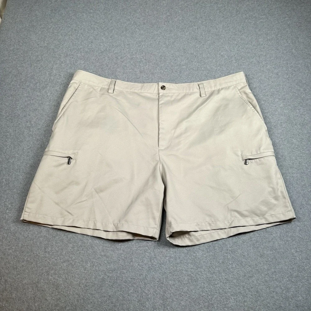 IZOD PerformX Golf Shorts Mens 44 Beige‎ Stretch Lightweight Zip Pocket